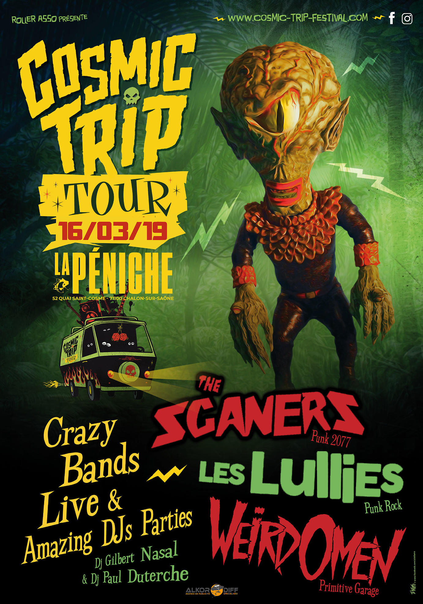affiche Cosmic Trip Tour : The Scaners + Les Lullies + Weird Omen + Paul Duterche & Gilbert Nasal