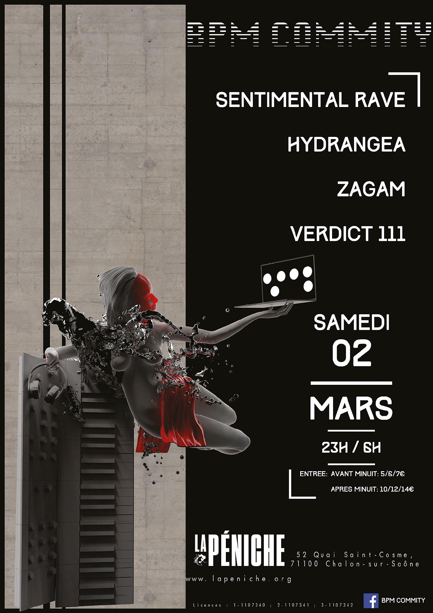 affiche BPM Commity invite : Sentimental Rave + Hydrangea + Zagam + Verdict 111