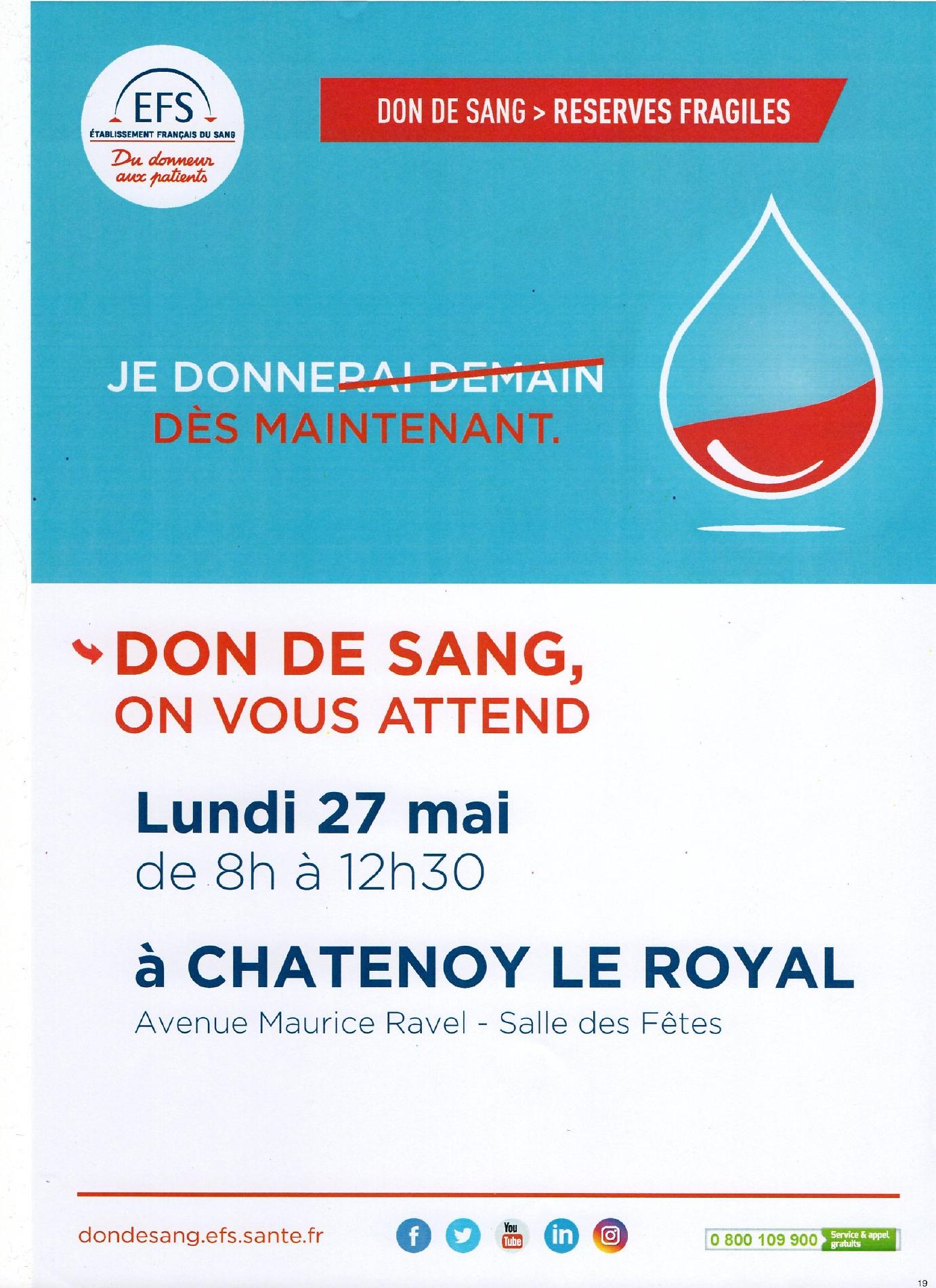 affiche Collecte pour le Don de Sang Bénévole