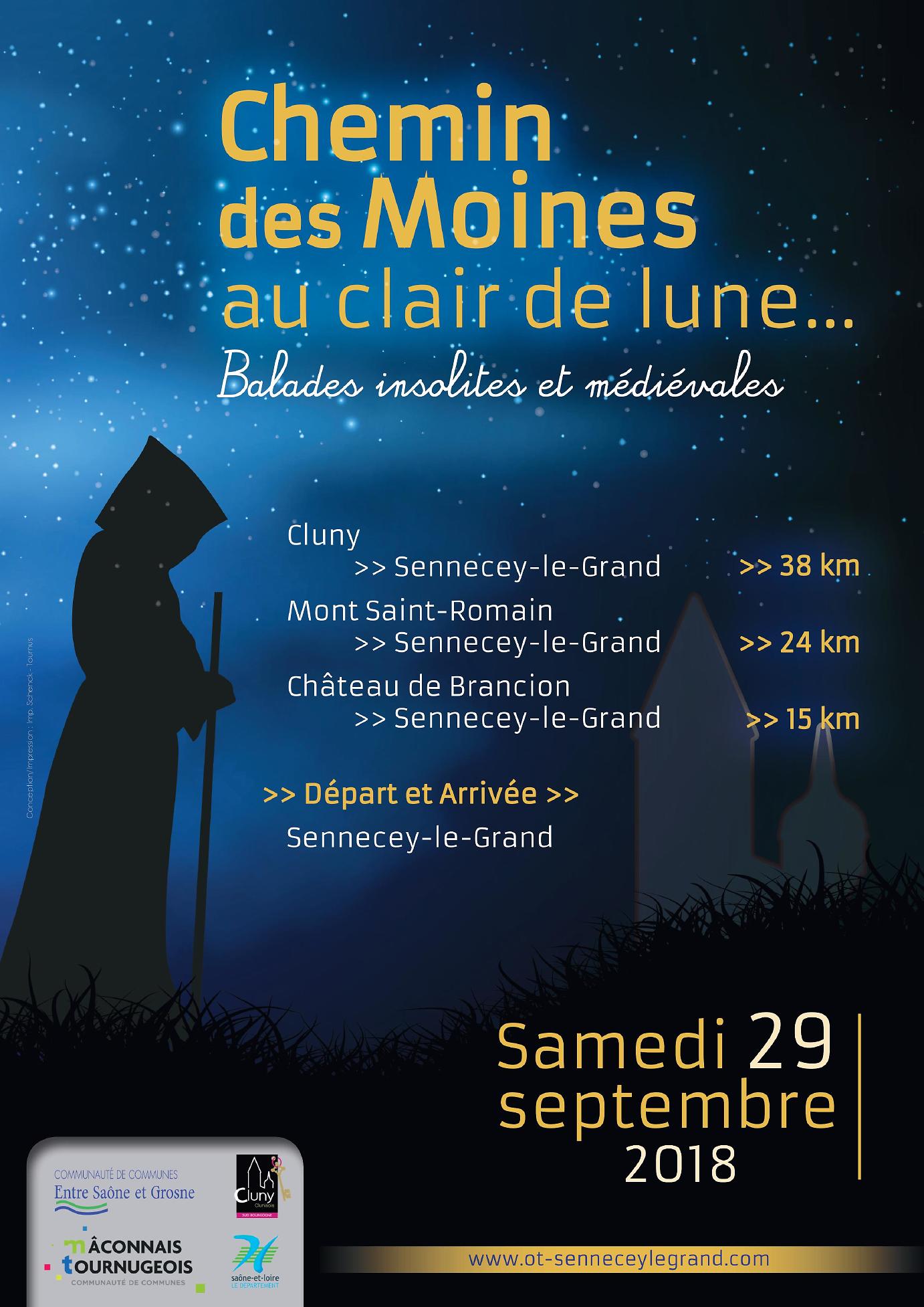 affiche Randonnée Nocturne : Chemin des Moines au Clair de Lune 2ème édition