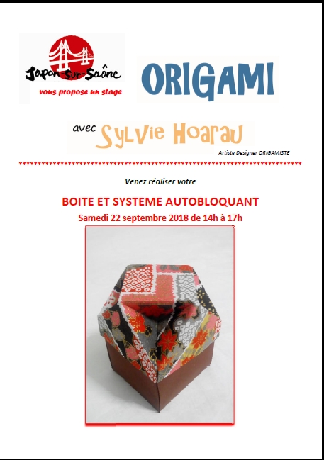 affiche STAGE ORIGAMI avec Sylvie Hoarau, Artiste Designer Origamiste