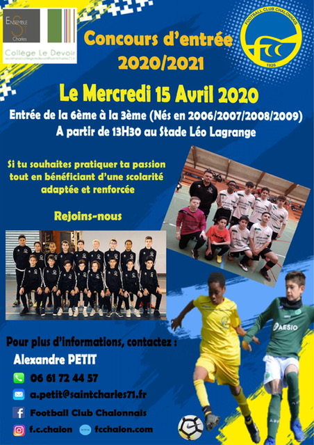 affiche Concours de rentrée Section Sportive Collège Devoir / FC Chalon